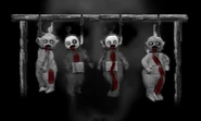 The four main characters, hanging.