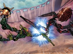 An arena match between Gresh and an unknown Skrall