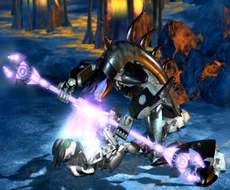 Onua falling victim to the effects of a Rahkshi Vorahk's power-draining capabilities.