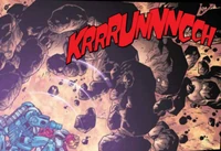  using his Hau Nuva to protect the  from falling debris.