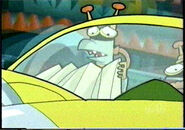 Buzz driving the Mean Mobile and Delete navigating in "A Whale of a Tale"