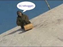 Tobogganing! One of Geddy's favourite sports. Here he is tobogganing in Mt