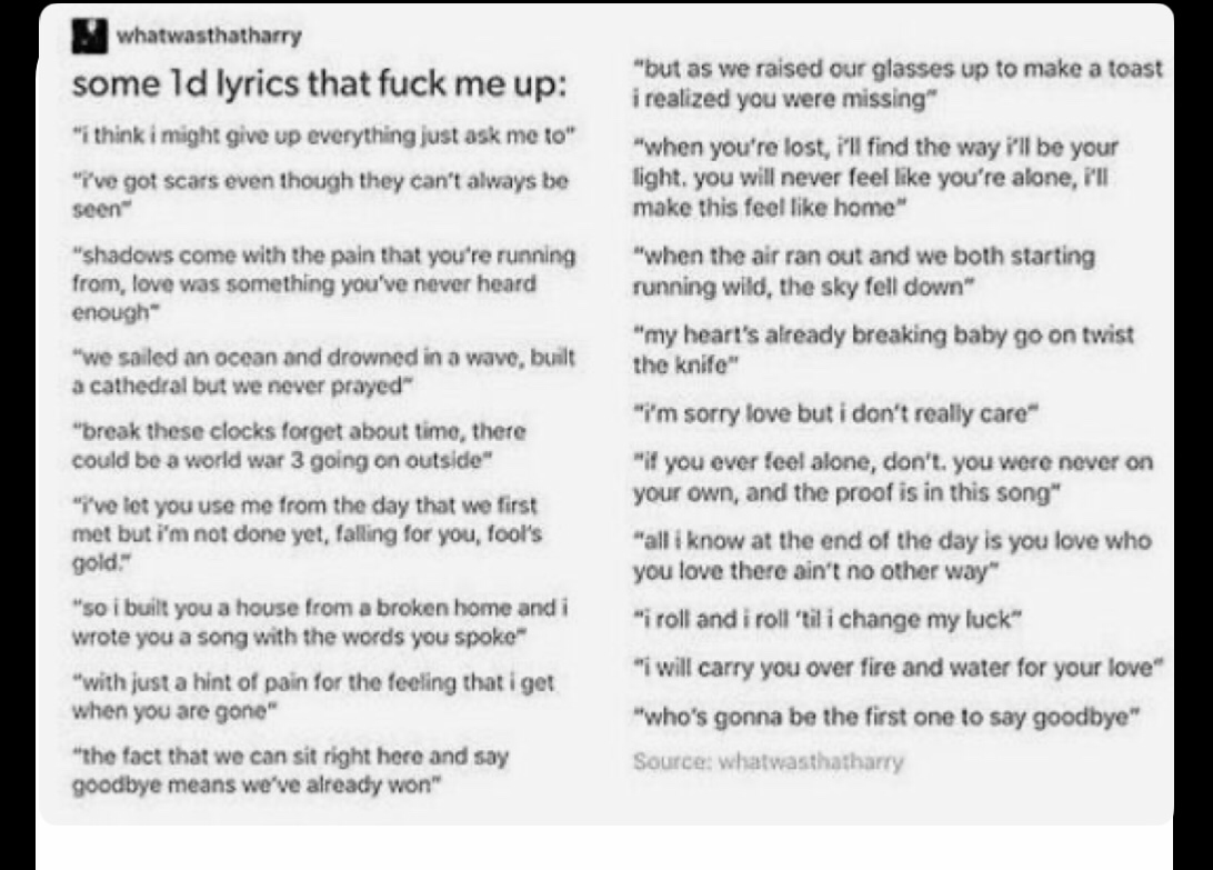 Honestly Many 1d Lyrics Both Band And Solo Really Make Me Emotional Fandom