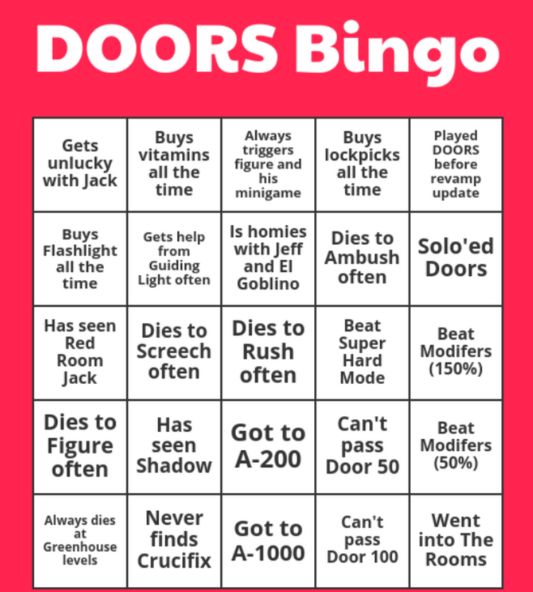 Doors Bingo Card