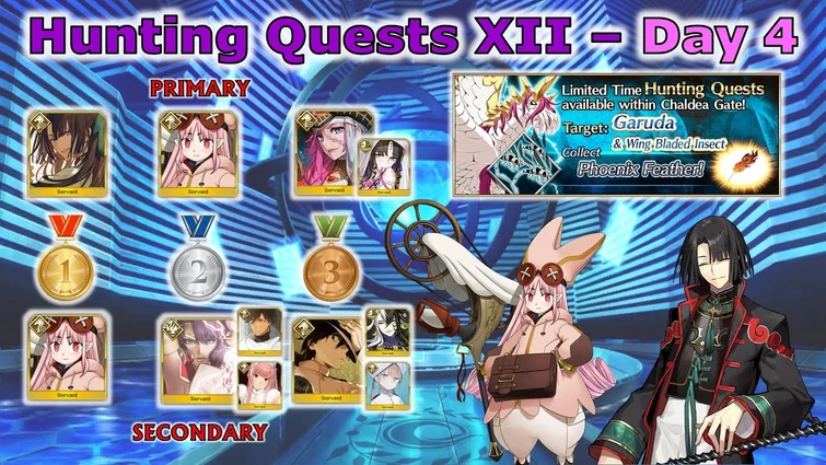 FGO NA – Hunting Quests XII- Day 4: Garuda Hunt (3T farming - 6 slot comp)