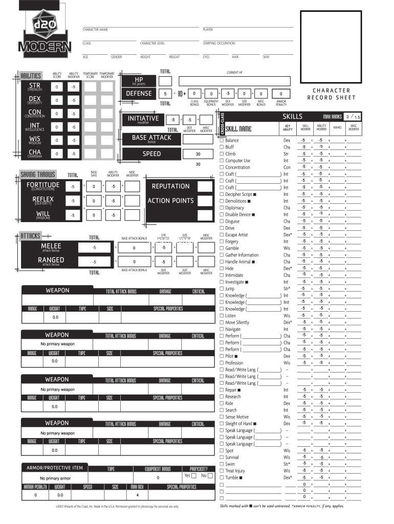 character sheet d20 modern wiki fandom