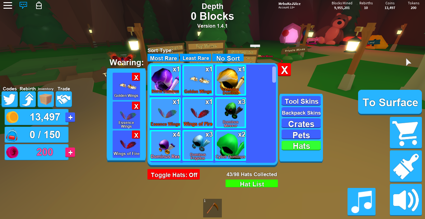 Roblox Mining Simulator Skin List