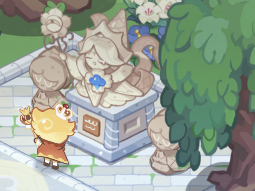 pure vanilla cookie looking at a statue of custard cookie | Fandom