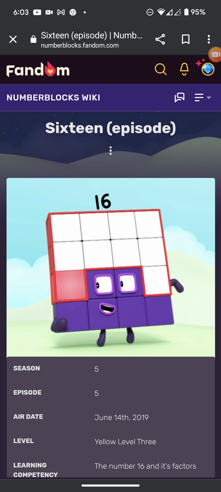 Sixteen (character), Numberblocks Wiki