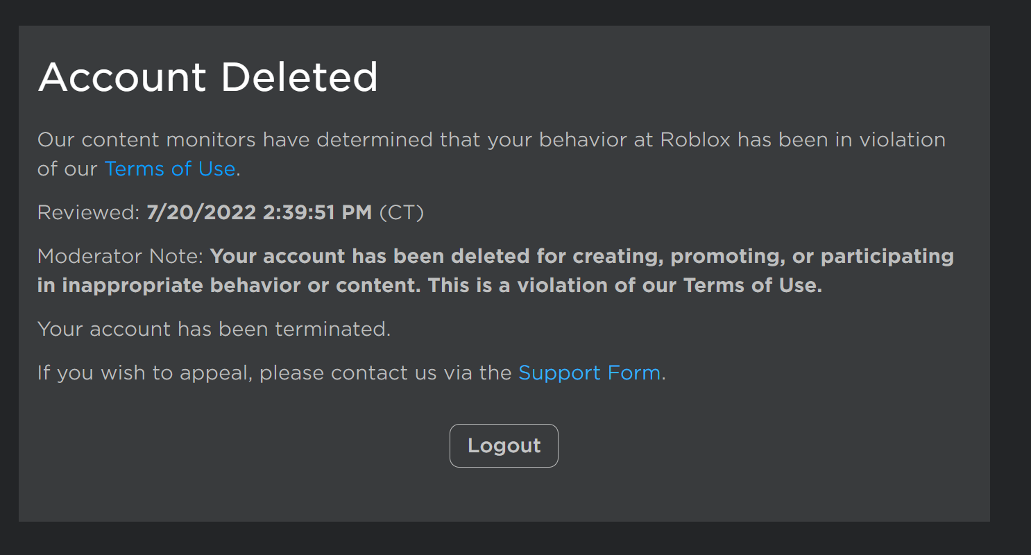 You have been automatically banned. РОБЛОКС account deleted. Бан аккаунта в РОБЛОКС. Your account deleted Roblox. Аккаунты в РОБЛОКС.