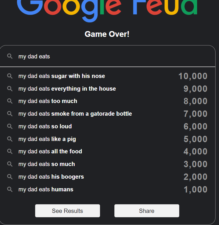 what does everyone think of these google feud answers?