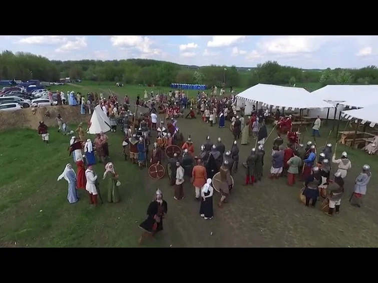 Guy tries to fly a drone over a Russian renaissance fair...