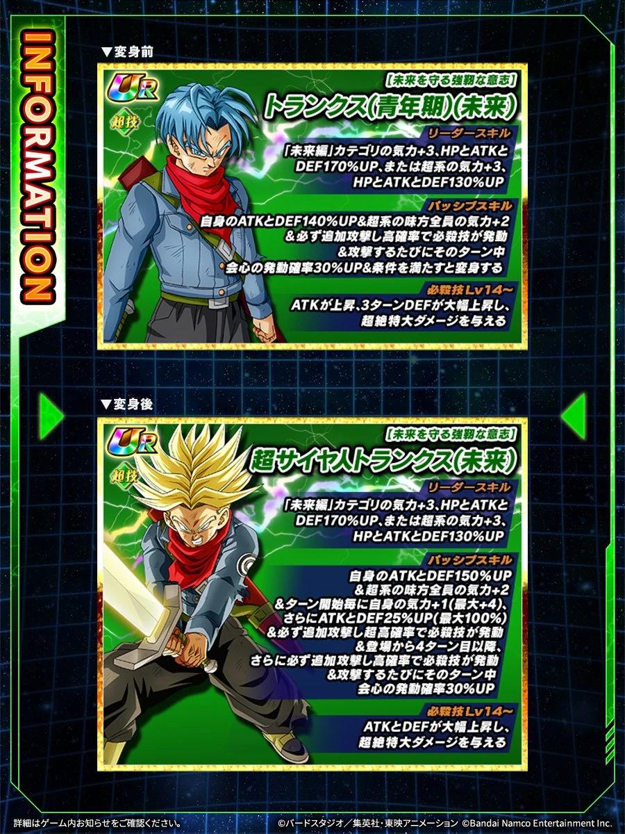 TEQ Trunks, AGL Zamasu, INT Mai, and PHY Gowasu & Zamasu EZA details