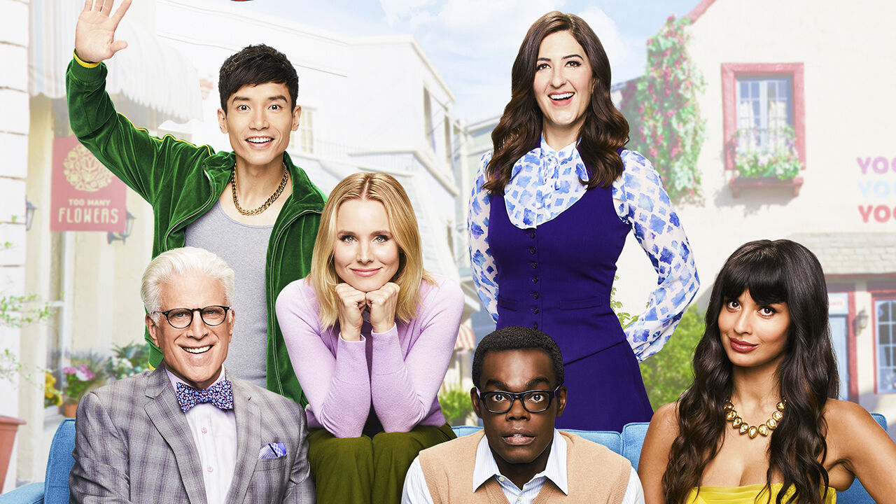 The good place us. The good place. В лучшем мире. Гг лучшего в мире сериала. Мир с социальный рейтингом сериал.