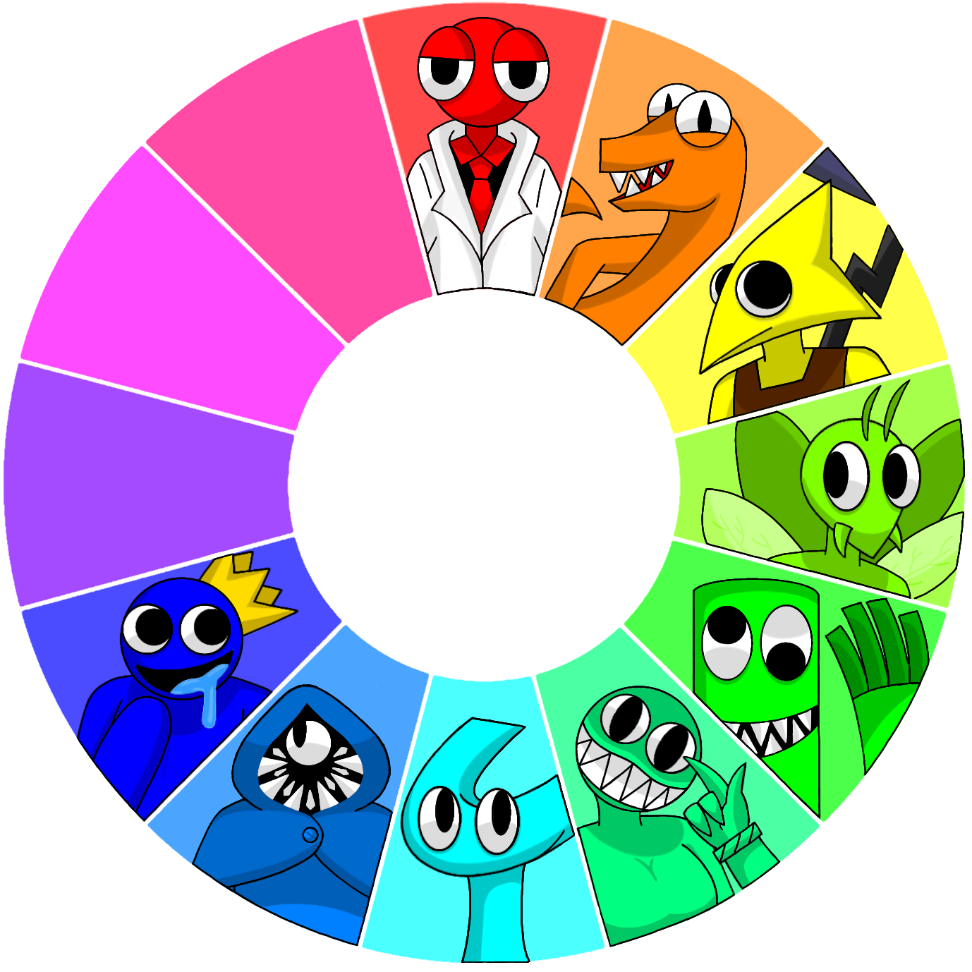 Four missing Rainbow Friends colors It's likely they're going for the  RGB color wheel model! : r/RainbowFriends