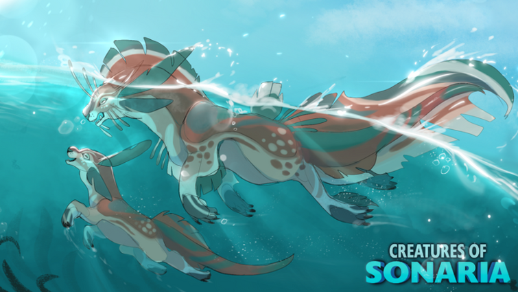 Finished the reference art for Creatures of Sonaria! Meet the  Aryx'Kyruai, a Carnivourous Semi-Aquatic Cat-Shark-TRex! Does anybody  know how I can have it submitted so it could possibly be added to the