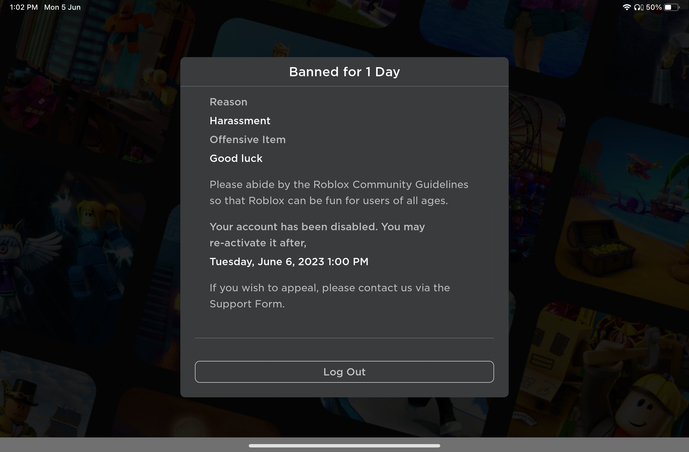 Roblox Banned ME FOR 1 DAY 