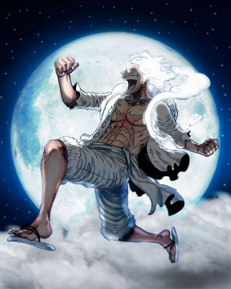 Gear 5 Luffy Lassoing under the Full Moon (Ver. 2) by TropicTom on