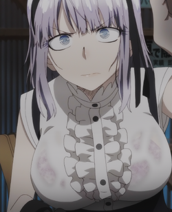 big boobs, short hair, hanging boobs, looking away, curvy, Dagashi Kashi,  black skirts, long skirt, anime girls, anime girls eating, popsicle,  monochrome, blushing, embarrassed, hands in hair, Shidare Hotaru, 2D,  portrait display