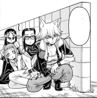 The group spies out the dealer's hiding place behind the wall.