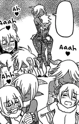 Pans and Minotaur girla are seduced by Satyresses.