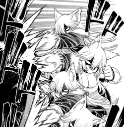 Garou beats up the Orc leader.