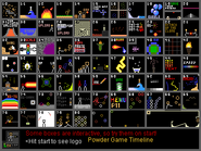 The upload ''Powder Game Timeline by Lew102 shows the Powder Game timeline using pixel art pictures, up to Powder Game ver8.0.