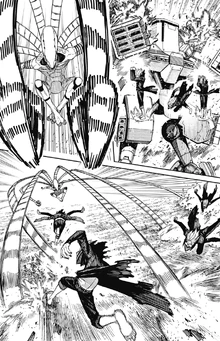 Okarun breaking Ta Koshin Jo's missile launchers.