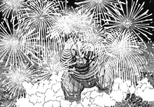 Reptilian bombarding Bamora with explosives.