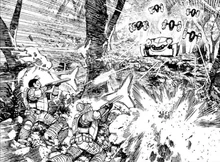 Aja and Tome fighting the Kur to reach the ocean.