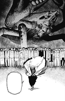 A yokai, an earthbound spirit, and a gathering of humans possessed by local spirits.