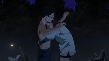 Momo hugging Okarun in relief that he is still alive.