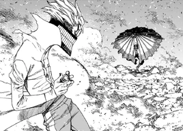 Okarun, Rokuro Serpo and Masamichi Vega vs. Fairy-Tale Card (Umbrella Boy)