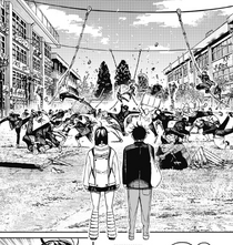 Momo and Okarun at Renjaku High School