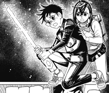 Okarun unleashing the Oni Club's weapon form.