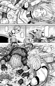 Bamora watches Banga bleeding on the ground.