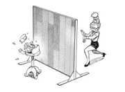 A palm wave hitting an object from the other side of a barrier.