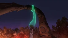 Momo using the Tsuchinoko's corpse as a hose to cool down the magma.