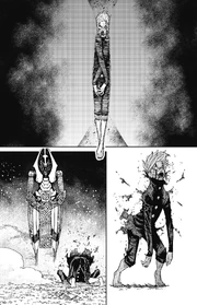 Okarun being crushed by the Hastur's carved space.