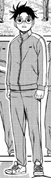 Okarun wearing his school's gym tracksuit during the Kozuka Knives Arc.