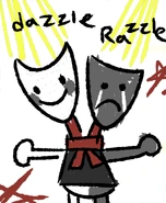 A kid's drawing of Razzle & Dazzle with their names being switched up