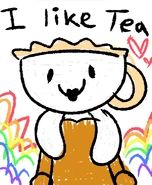 A kid's drawing of Teagan with "I like Tea" written