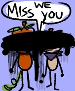 Drawing of Mr Holloway and Mrs Holloway saying "WE MISS YOU"