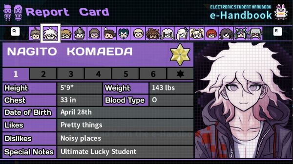 Nagito Komaeda's Report Card Page 1