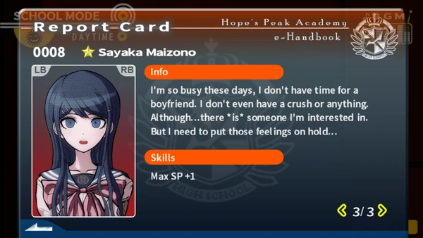 Sayaka Maizono Report Card Page 3