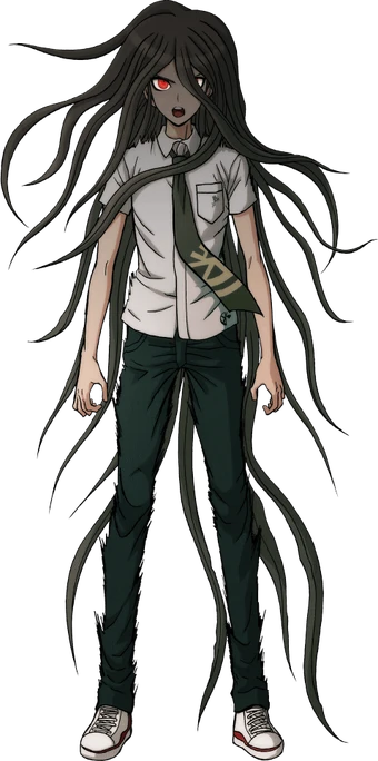 Izuru Kamukura Danganronpa Wiki Fandom 1boy 1girl apron black_hair closed_eyes danganronpa hinata_hajime holding_hands long_hair mole okuragon school_uniform smile super_danganronpa_2 tsumiki_mikan. izuru kamukura danganronpa wiki fandom