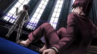 Danganronpa V3 CG - Kokichi Oma hitting Kaito Momota.png