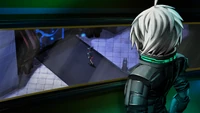 Danganronpa V3 CG - K1-B0 spotting Himiko Yumeno walking into the Hanger
