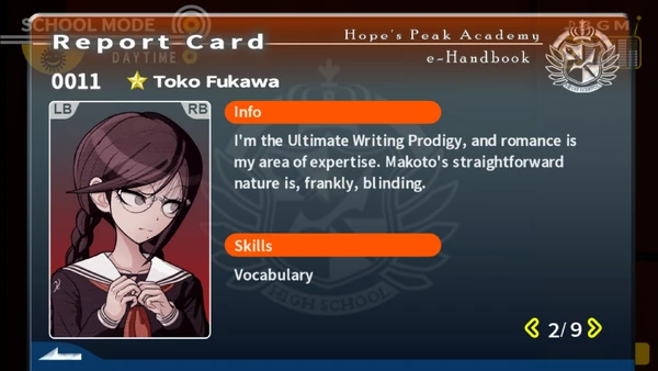 Toko Fukawa Report Card Page 2