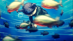 Ryoma's corpse being eaten by piranhas